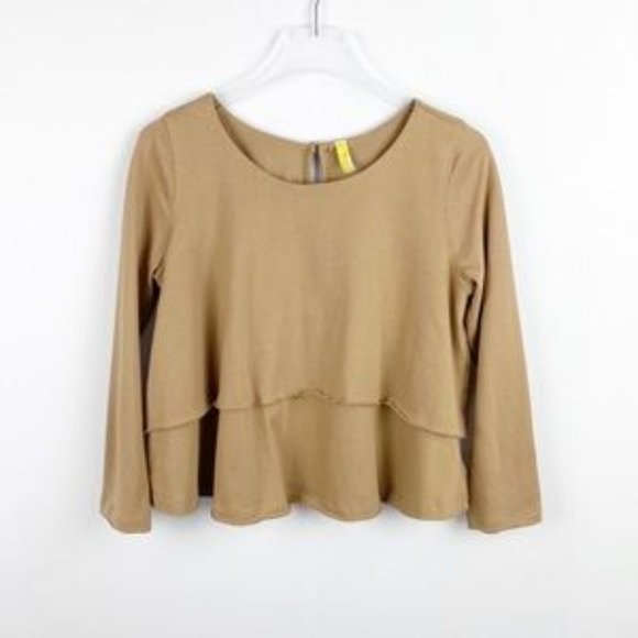 Free People Tops - Free People Tan Brown Flowy Long Sleeve Blouse Top Size XS